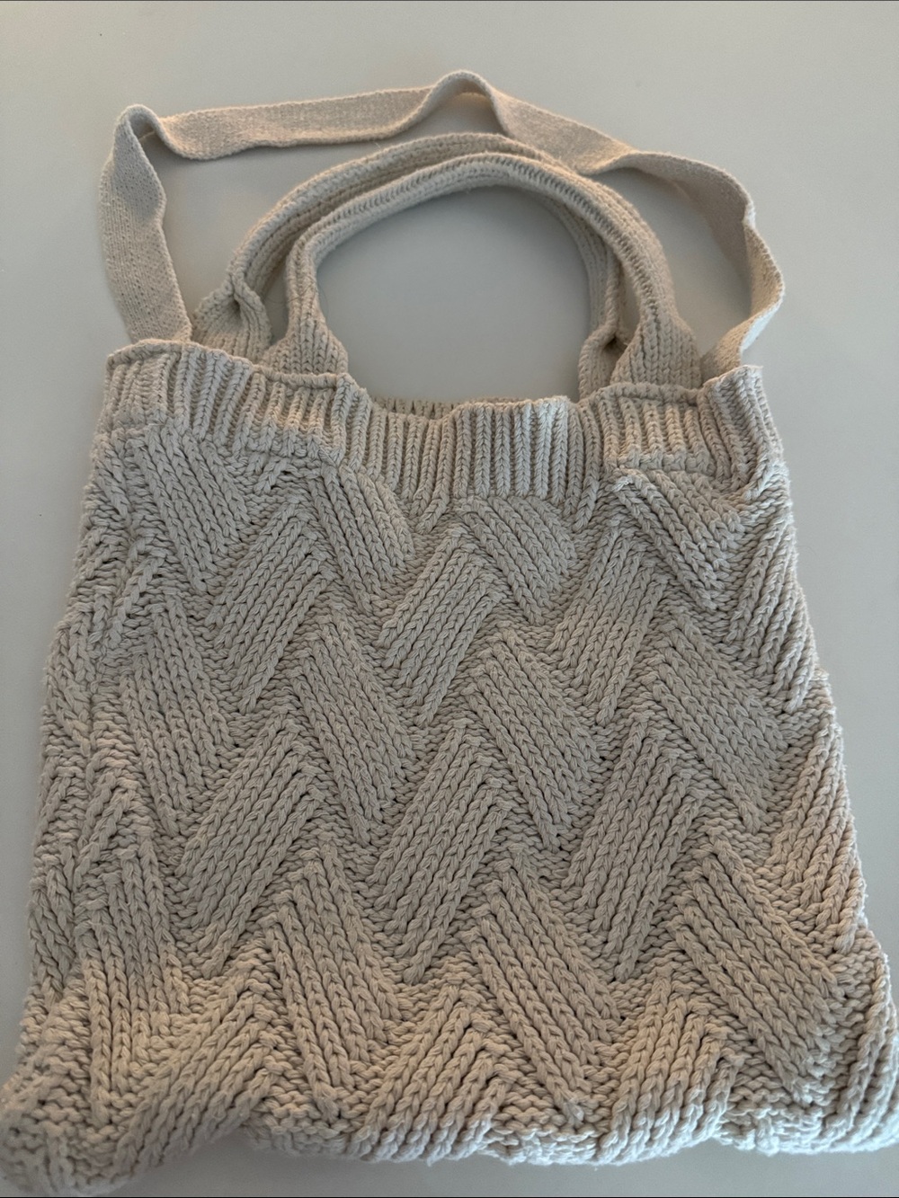 Cream Knit Tote Bag – Soft Cable-Style Shoulder Bag
